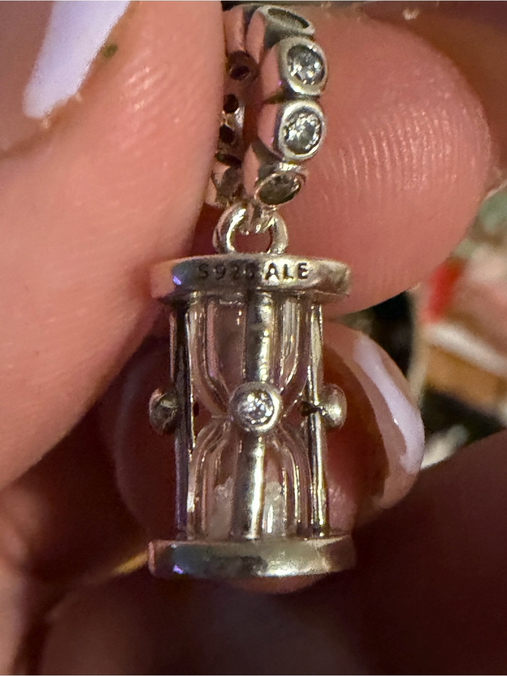 Pandora Silver Hourglass Charm with Sparkling Accents